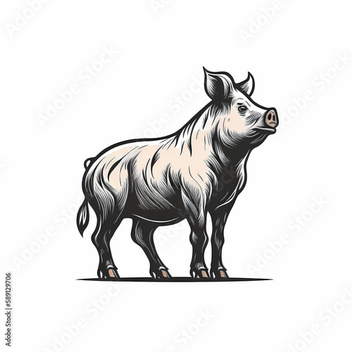 Pig Black and White Isolated On White Background. Generative AI