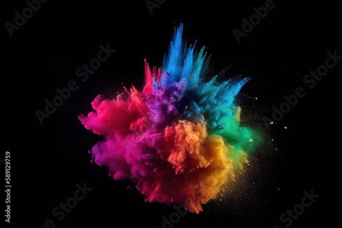Colored powder explosion. Abstract closeup dust on backdrop. Generative Ai © bluebeat76