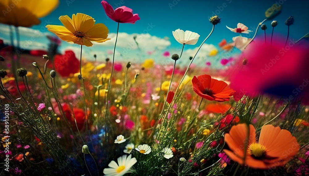 Colorful flower meadow in spring
