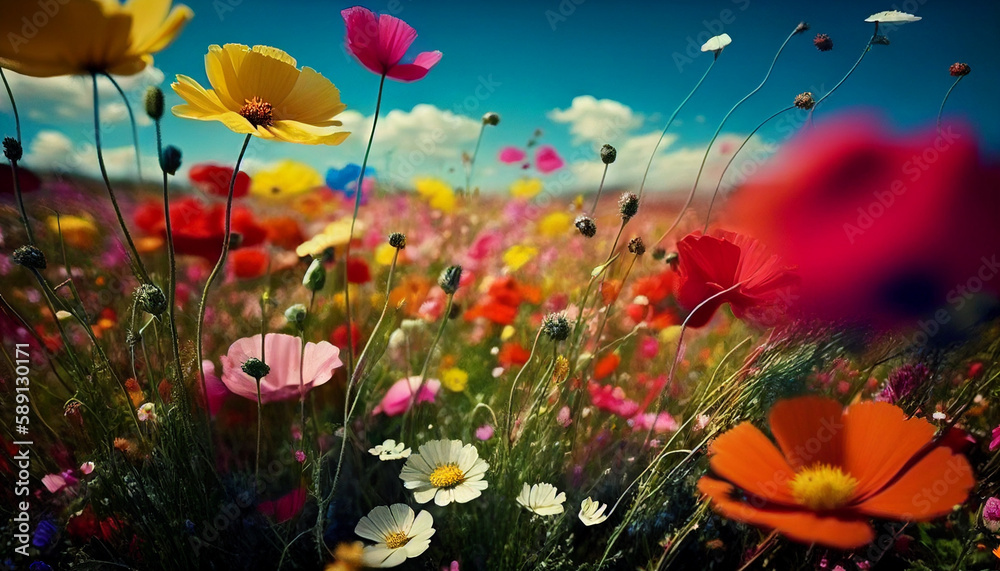 Colorful flower meadow in spring