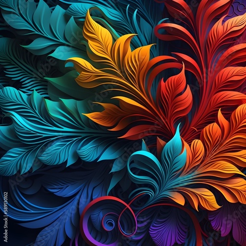 Colorful Art and Design with Fractal Patterns and Floral Elements