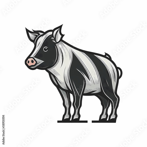 Pig Black and White Isolated On White Background. Generative AI