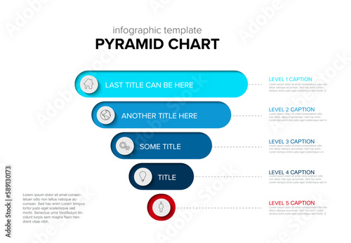 Vector Reverse Infographic Pyramid funnel five stripes chart diagram template