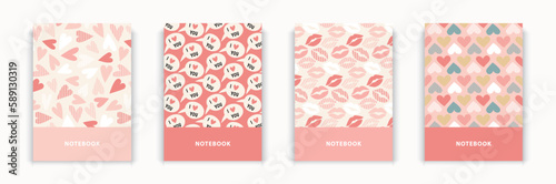 4 notebook covers. Diaries vector love romantic  valentine covers. Scrapbooks cover