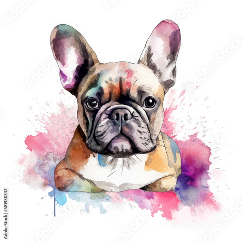 French bulldog watercolor. Illustration AI Generative