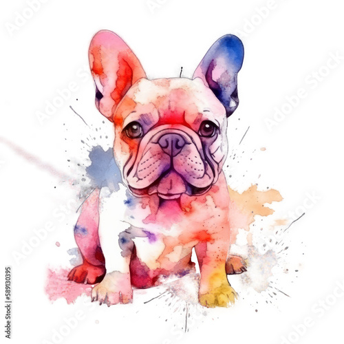 French bulldog watercolor. Illustration AI Generative photo