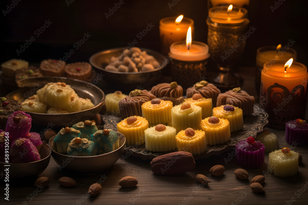 Naklejka premium Diwali Sweets, background . generative ai
