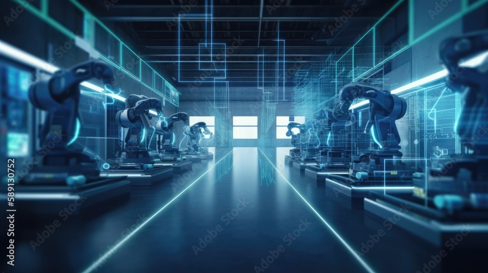 futuristic warehouse, digital data center, Generative AI