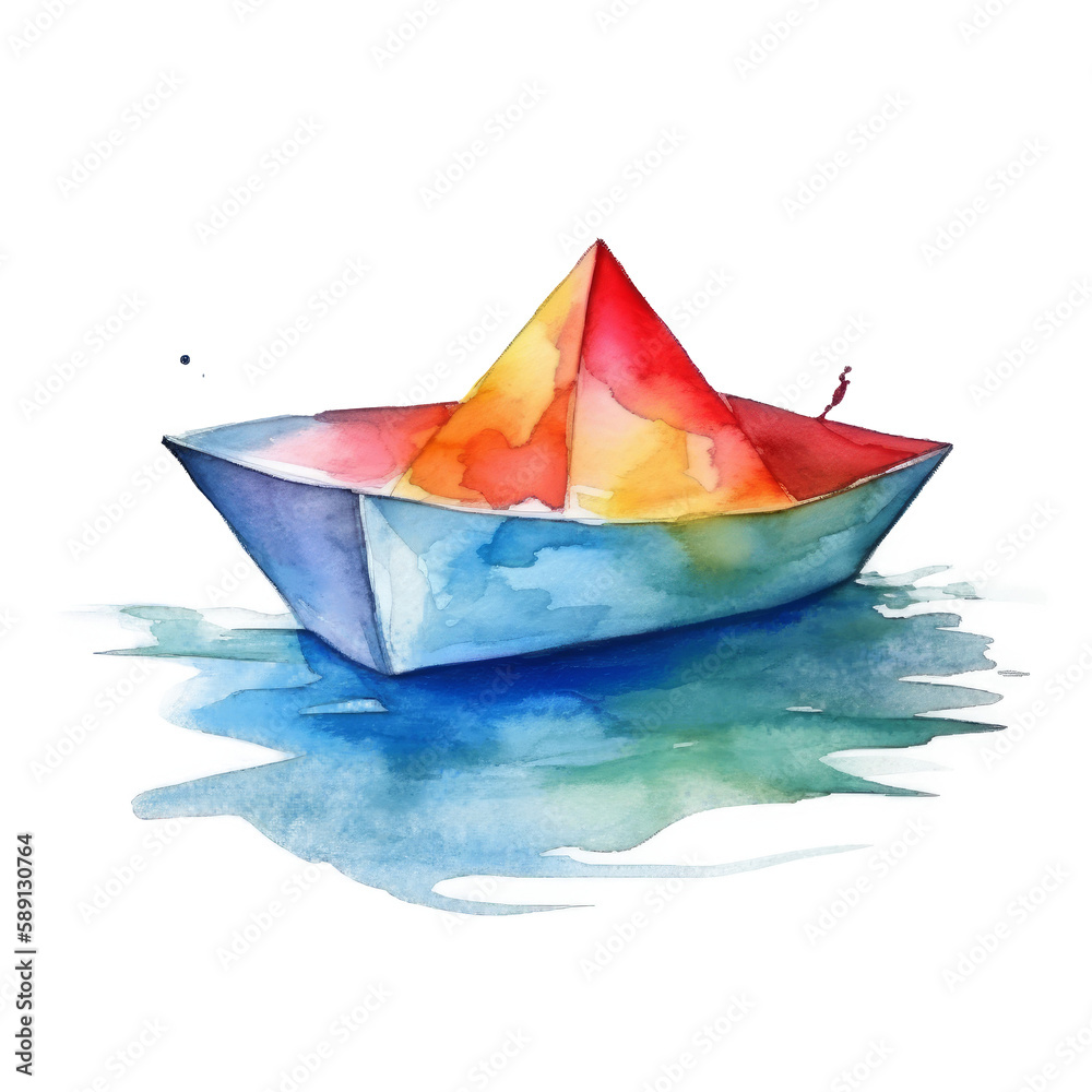Watercolor boat. Illustration Generative AI.