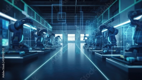 futuristic warehouse  digital data center  Generative AI