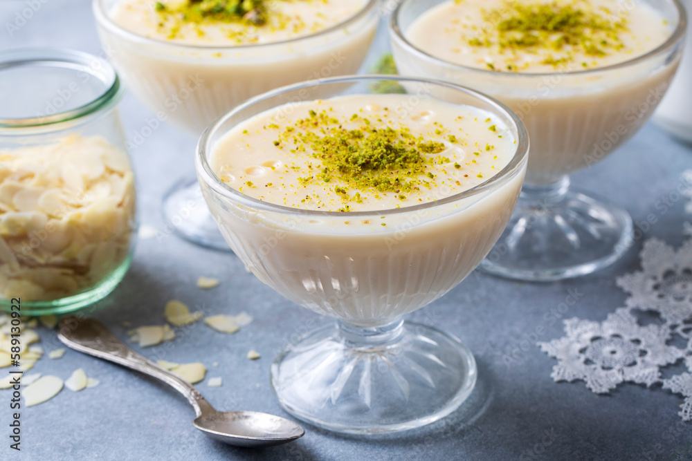 Traditional delicious Turkish Desserts; Keskul - Pudding Traditional delicious Turkish Desserts; Keskul - Pudding