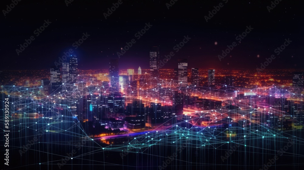 Fototapeta premium city background with lights, Generative AI