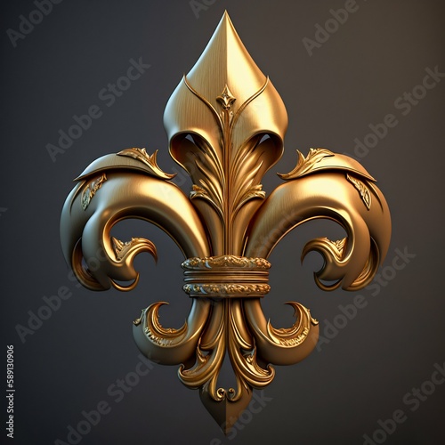 Royal gold fleur de lis ornament. Generative AI photo