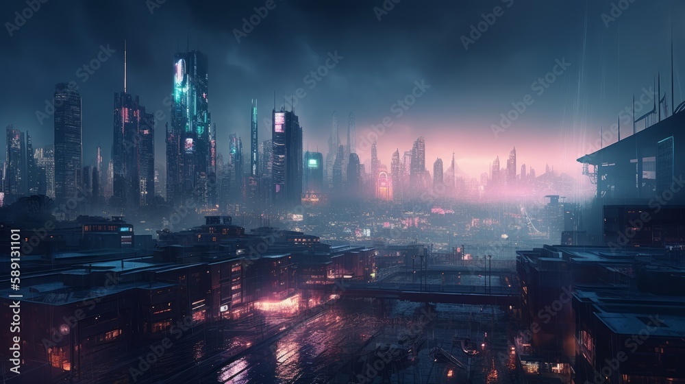 ChatGPT-powered Hyper-detailed Cinematic Futuristic Cityscape: A Neon-lit Skyline Displayed by HUIDs - Featuring Skyscrapers of Manhattan and Hong Kong, Generative AI