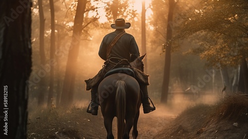 Wild West Adventure: The Tale of a Man Riding a Horse with a Rifle in Tow © MoNiKa