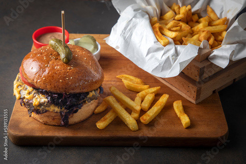 Homemade hamburger served w...