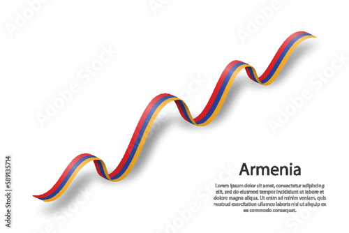 Waving ribbon or banner with flag of Armenia