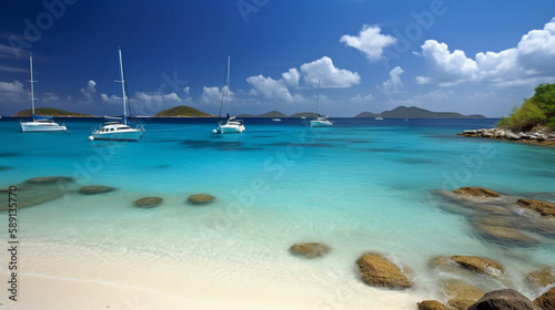 Escape to Paradise: Sun, Sand, and Yachts on a Beautiful Caribbean Beach , generated by IA 