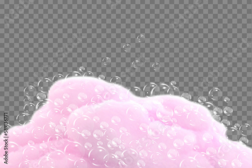 Shampoo bubbles texture.Bath foam isolated on transparent background. Sparkling shampoo and bath lather vector illustration.