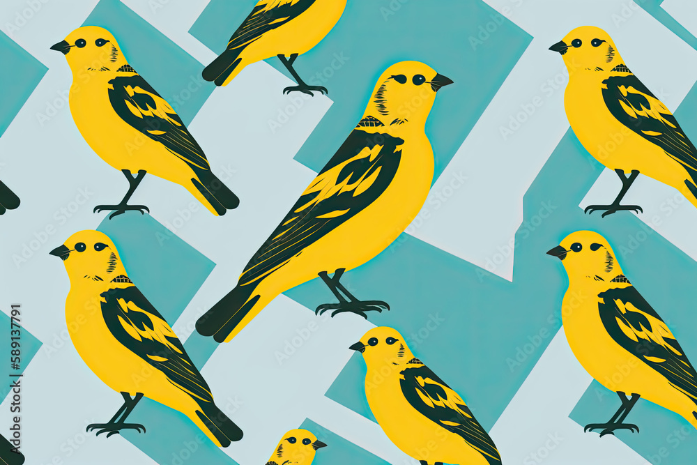 Canary Garden: Playful Pattern of Feathered Friends, Generative AI
