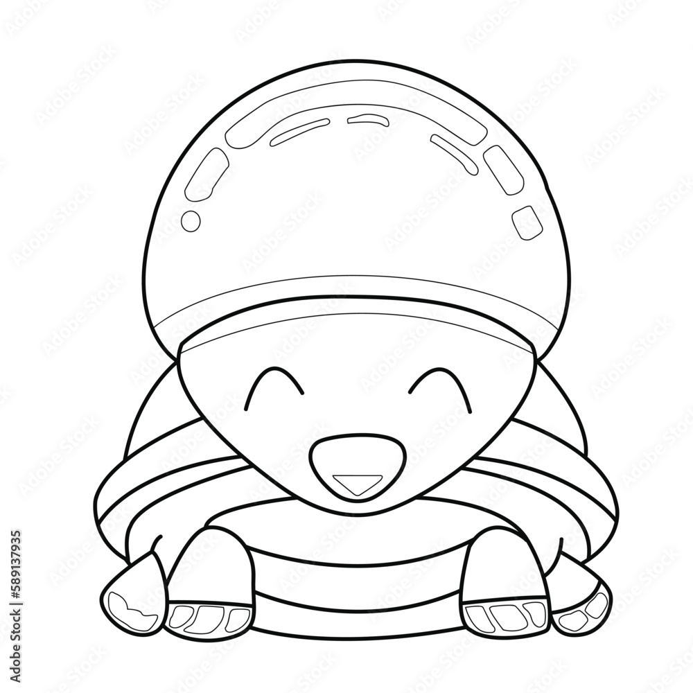 Cartoon turtle coloring page. Coloring page or book for kids. Hand drawn cartoon turtle vector ...