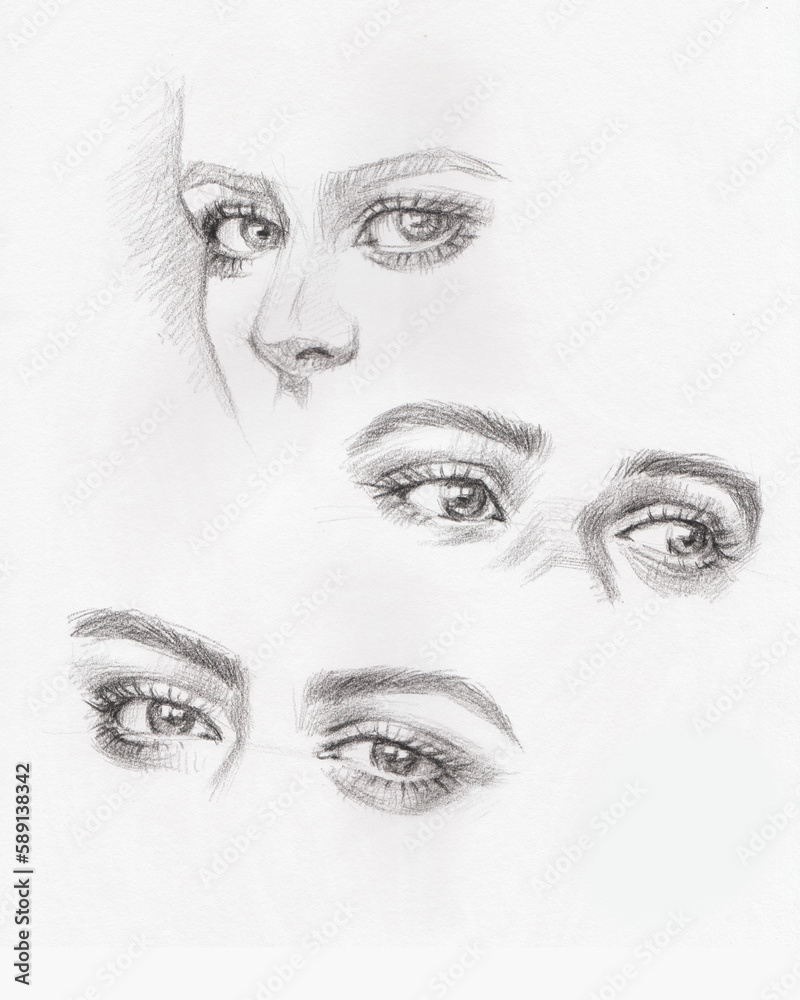 Fototapeta premium eyes sketch in woman face pencil drawing for card decoration illustration