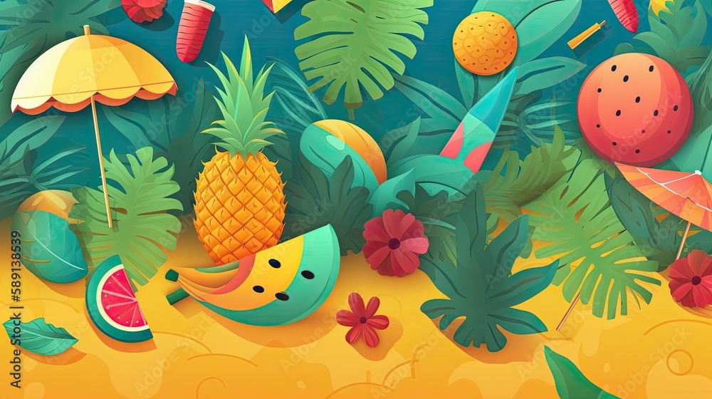 Trendy and colourful of Summer with juicy fruits wallaper. Generative AI Trendy and colourful of Summer with juicy fruits wallaper. Generative AI