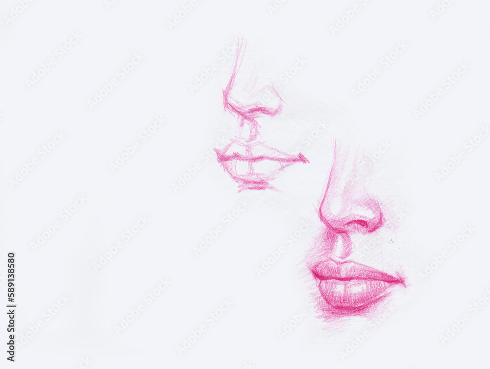 girl with noses and lips pencil color drawing for illustration decoration