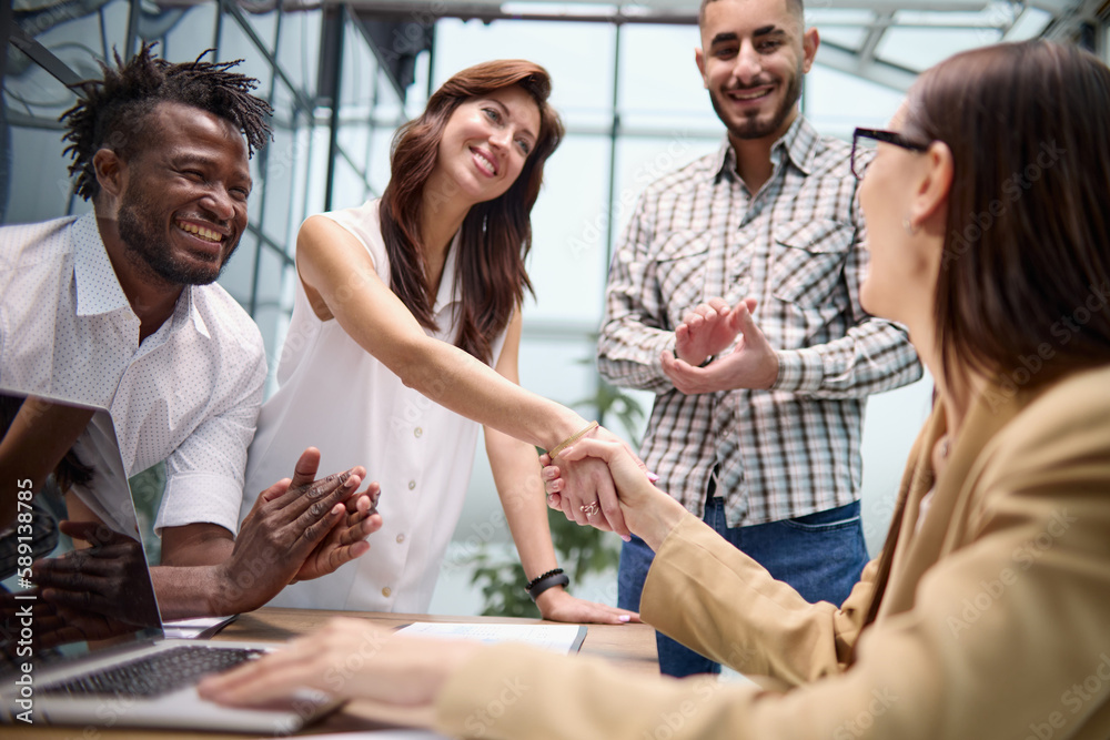 Manager interviewing job seeker in modern office