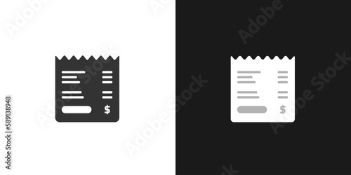 Icon bill invoice simple receipt pictogram vector black white graphic symbol, editable check payment solid flat clipart isolated on dark background set image silhouette shape