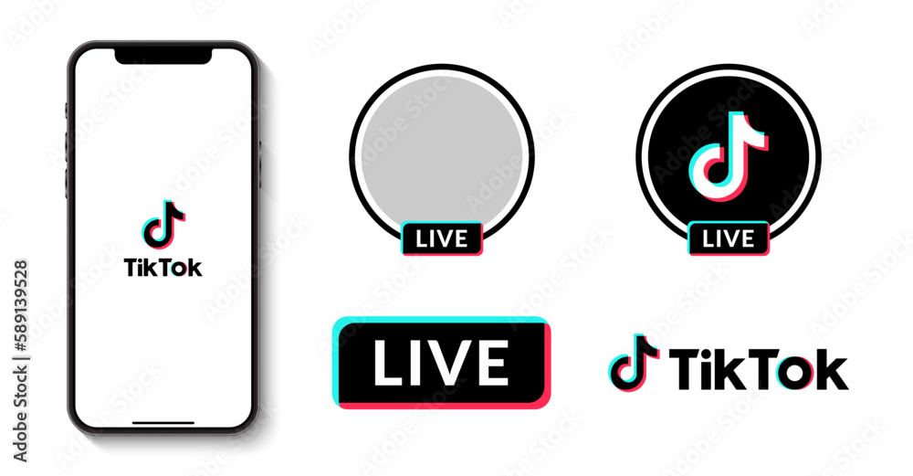 Live Tiktok frame mockup design isolated. Set social media logo Tiktok