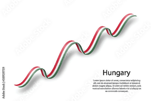 Waving ribbon or banner with flag of Hungary