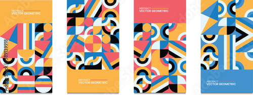 Bauhaus posters. Abstract geometric patterns, circles, triangles and square bauhaus banner illustration set. Graphic bauhaus design posters. Poster business, banner geometric pattern bauhaus