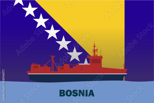 Sea transport with Bosnia and Herzegovina flag, bulk carrier or big ship on sea, cargo and logistics © Hakan