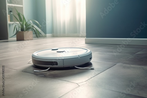 High tech robot vacuum cleaner effortlessly tidies up the space Generative AI