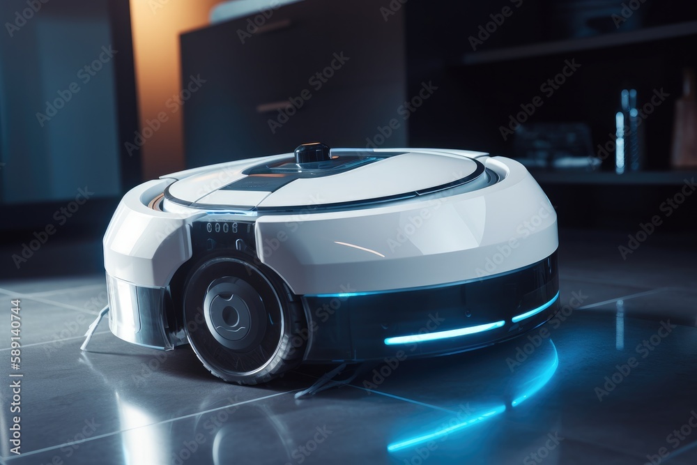 Obraz premium High tech robot vacuum cleaner effortlessly tidies up the space Generative AI