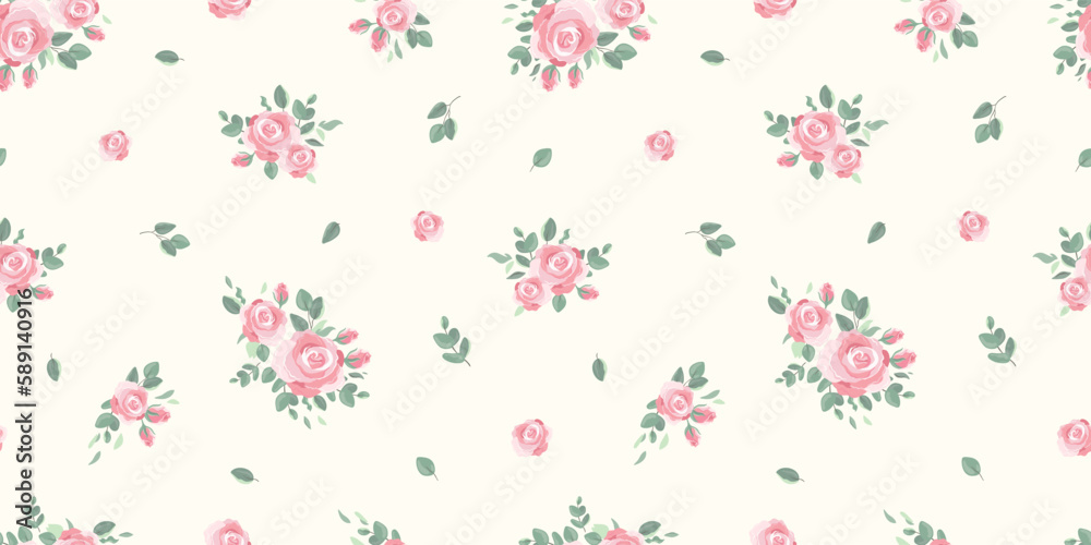 Lovely hand drawn roses seamless pattern, cute floral design, great for textiles, wallpapers, wrapping.