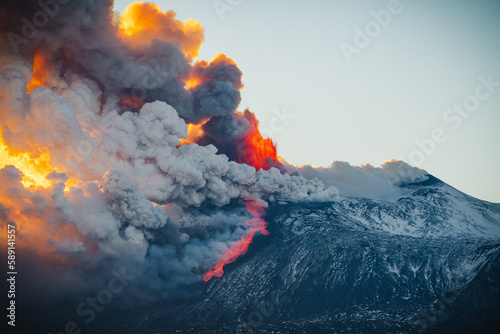 Etna in eruzione al tramonto photo