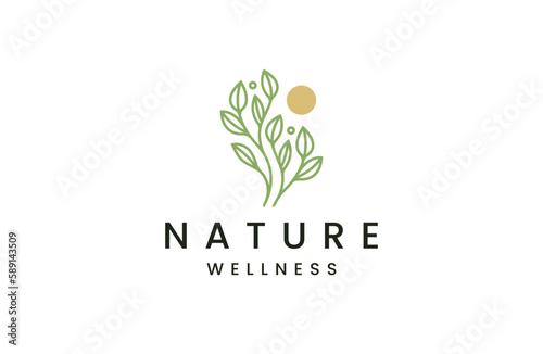 Nature leaf flower growth logo icon design template. Luxury, beauty, cosmetic, spa, flat vector