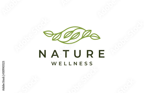 Nature leaf flower growth logo icon design template. Luxury, beauty, cosmetic, spa, flat vector
