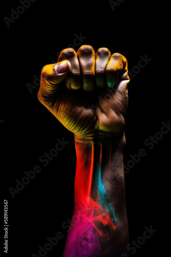 An artistic photo of black people's rights. Raised fist. Black Lives Matter. Generative AI