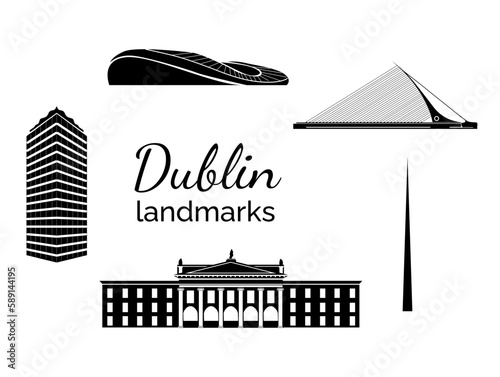 Photography illustration in style of flat design on the theme of Dublin landmarks