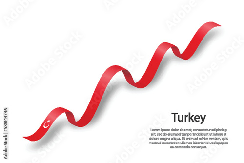 Waving ribbon or banner with flag of Turkey