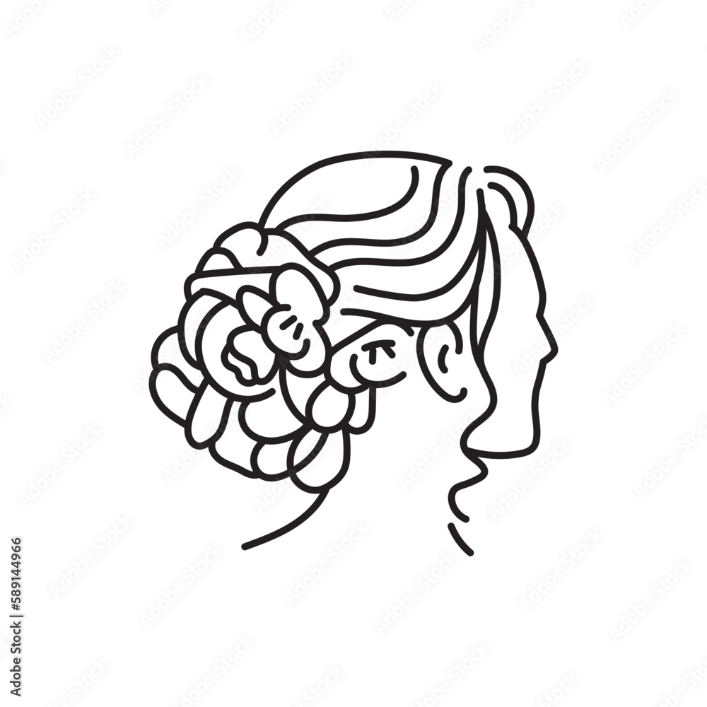 Fototapeta premium Wedding hairstyle black line icon. The Morning of the bride.