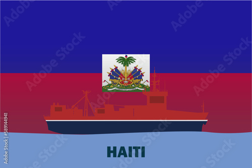 Sea transport with Haiti flag, bulk carrier or big ship on sea, cargo and logistics
