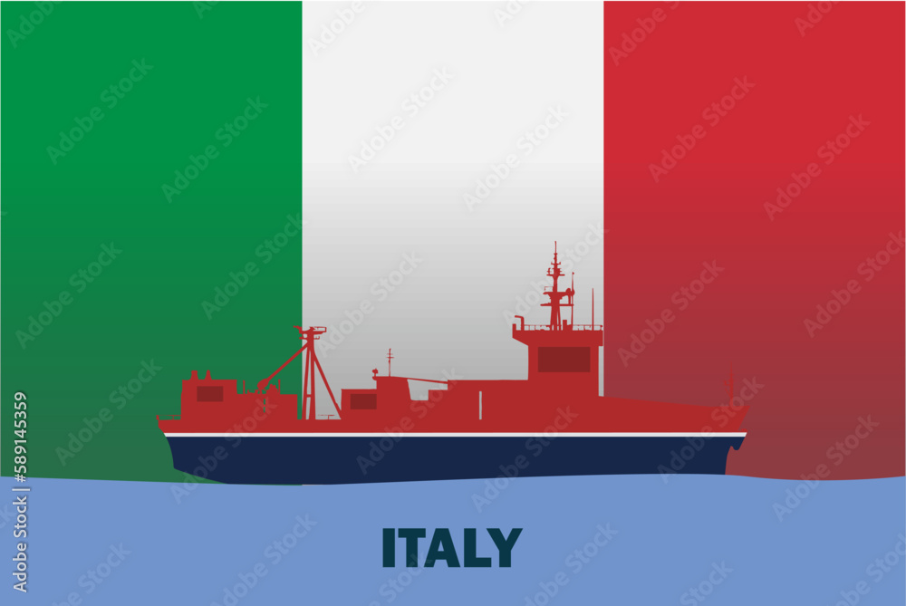 Sea transport with Italy flag, bulk carrier or big ship on sea, cargo and logistics Sea transport with Italy flag, bulk carrier or big ship on sea, cargo and logistics