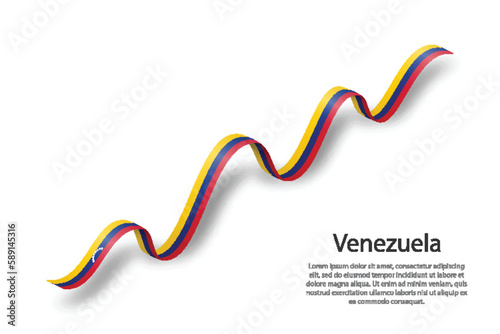 Waving ribbon or banner with flag of Venezuela