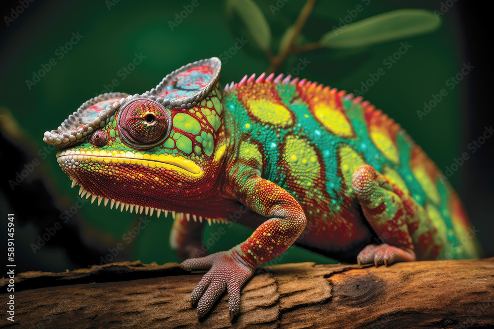 Colorful chameleon lizard. Generative AI