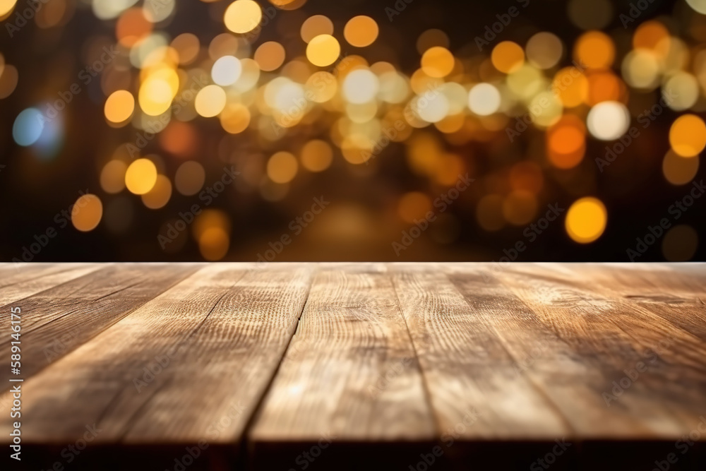 Empty wooden table with garden bokeh Empty wooden table with garden bokeh
