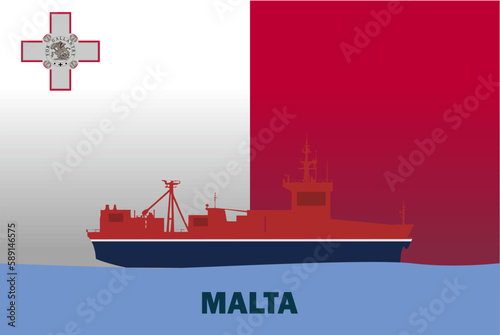 Sea transport with Malta flag, bulk carrier or big ship on sea, cargo and logistics